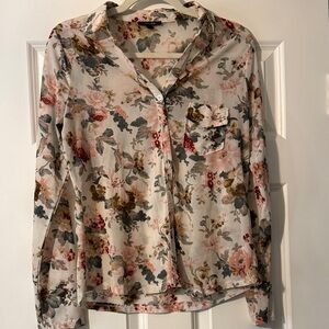 Papermoon Floral Button-Up Blouse - Pink, Green, Cream, Brown